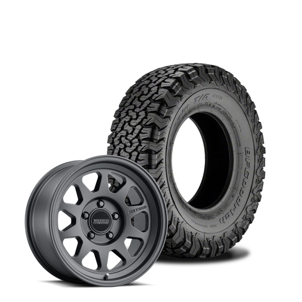 JKS Manufacturing Wheel and Tire Package - Method 316 Machined Matte Black 17x8.5 5x5 +0mm with BFGoodrich All Terrain KO2 315/70R17