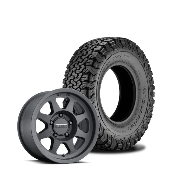 JKS Manufacturing Wheel and Tire Package - Method 701 Machined Matte Black 17x8.5 5x5 +0mm with BFGoodrich All Terrain KO2 315X70R17