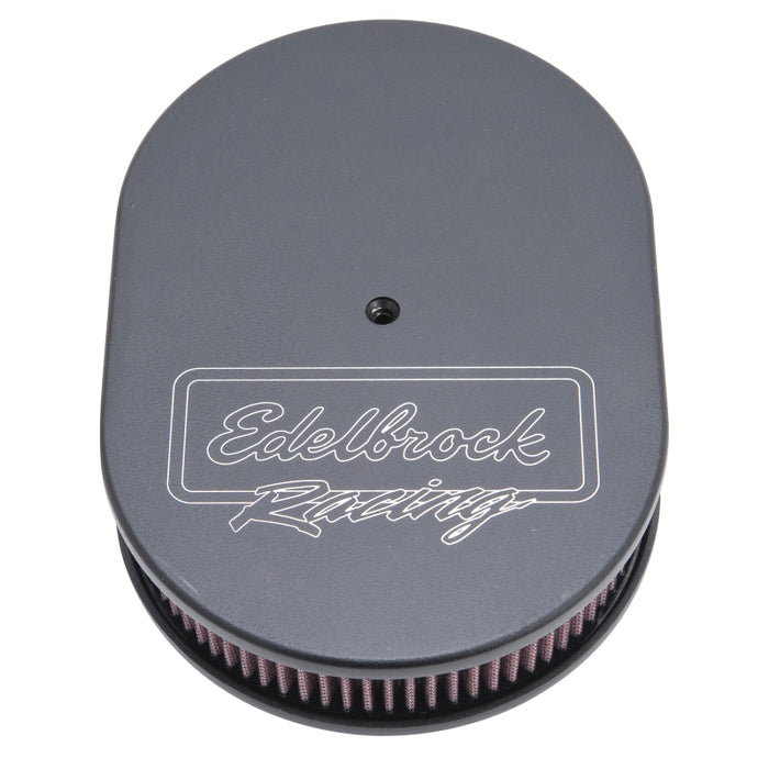 Edelbrock Air Cleaner Victor Series Oval Aluminum Top Cloth Element 11 875In X 8 25In X 3 75In Black 42203