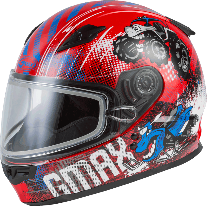 GMAX GM-49Y Cold Weather, Youth Full-Face Helmet, DOT Approved for Snow & Motor Sports (RED/Blue/Grey)