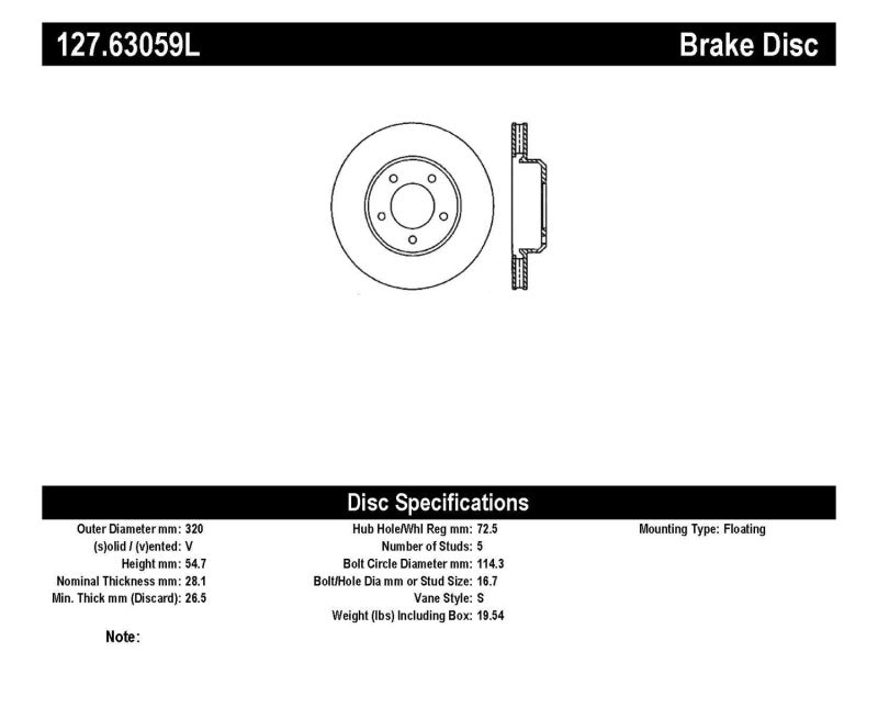 Stoptech Sport Drilled & Slotted Brake Rotor; Front Left 127.63059L