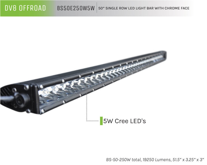 DV8 Offroad 50in Light Bar Slim 250W Spot 5W CREE LED Black BS50E250W5W