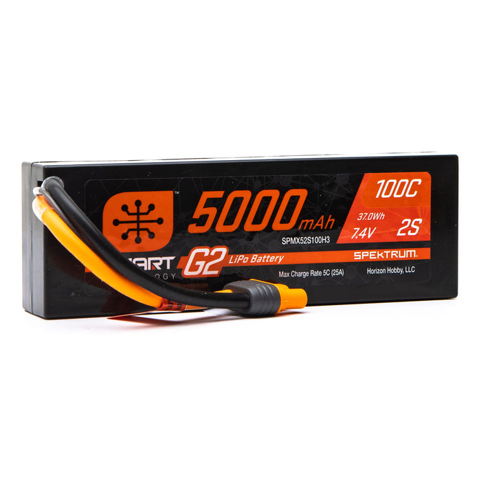 Spektrum SMART 5000mAh 2S 7.4V Smart G2 LiPo 100C IC3 SPMX52S100H3 Car Batteries & Accessories