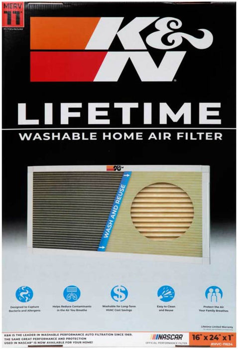 K&N 16X24X1 Hvac Furnace Air Filter, Lasts A Lifetime, Washable, Merv 11, The