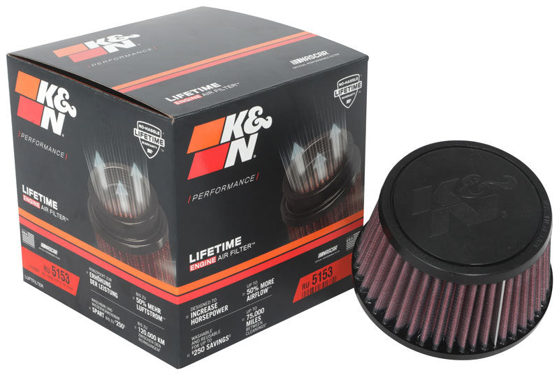 K&N Universal Clamp-On Air Filter: High Performance, Premium, Washable, Replacement Filter: Flange Diameter: 3.938 In, Filter Height: 3.25 In, Flange Length: 0.75 In, Shape: Tapered Conical, Ru-5153 RU-5153
