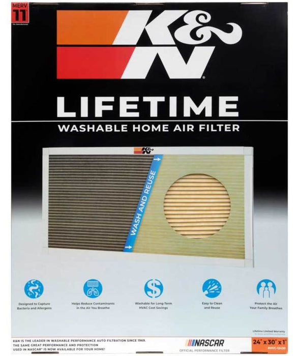 K&N 24X30X1 Hvac Furnace Air Filter, Lasts A Lifetime, Washable, Merv 11, The