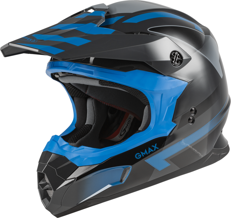 GMAX MX-86 Solid, Lightweight Full-Face Helmet for Motocross and Other Motor Sports (Dark Grey/Blue/Black, Large)