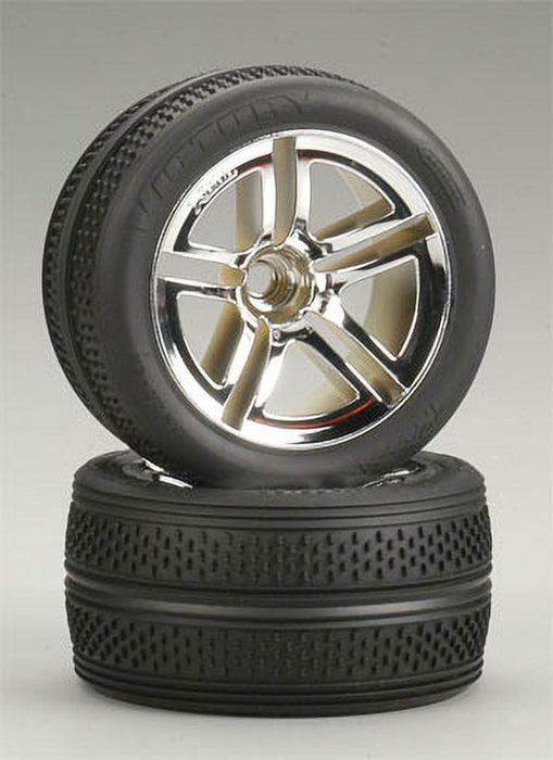 Traxxas Victory Tires Pre-Glued On Chrome Twin-Spoke Wheels, Nitro Front (Pair) 5575