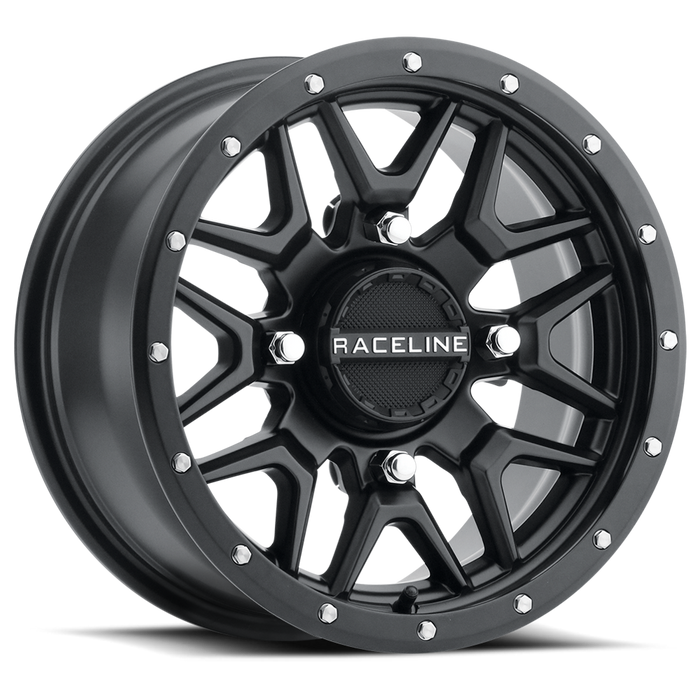 Raceline Krank Wheel-14x7-6+1 Offset-4/156 Black Wheel with Aluminum (14 x 7. inches /1 x 1 mm, 38 mm Offset)