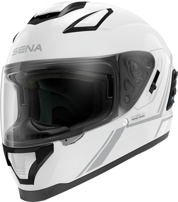 Sena Stryker Full Face Smart Helmet with Integrated Mesh and Bluetooth Communications, LED Taillight, and SOUND by Harman Kardon, DOT (Gloss White, Large)