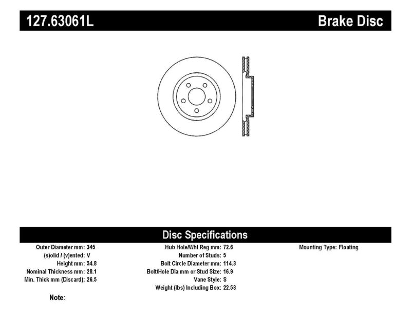 Stoptech Sport Drilled & Slotted Brake Rotor; Front Left 127.63061L