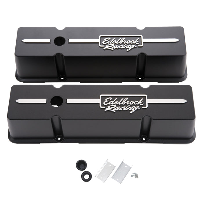 Edelbrock Valve Cover Racing Series Chevrolet 1959-1986 262-400 CI V8 Tall Black 41643