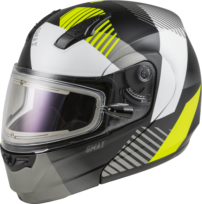 GMAX MD-04S Reserve, Lightweight Modular Helmet for Snow & Motor Sports, Comfortable Full-Face Protection (Matte Black/Silver/HI-VIS)