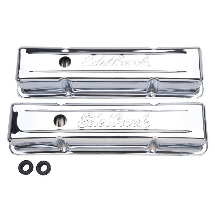 Edelbrock Valve Cover Signature Series Chevrolet 1959-1986 262-400 CI V8 Tall Chrome 4649