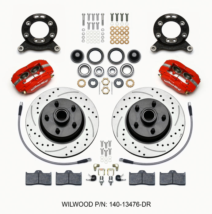 Wilwood Forged Dynalite-M Front Kit 11.30in 1 PC Rotor&Hub Drill-Red 1965-1969 Mustang Disc & Drum 140-13476-DR