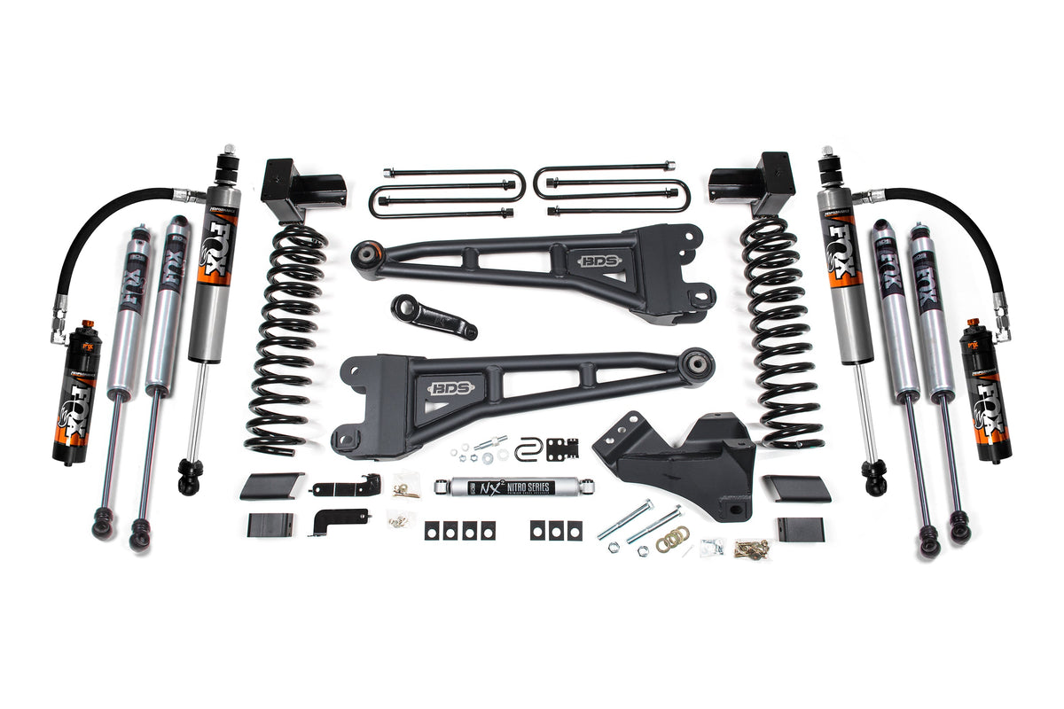 BDS 2023-2025 Fits Ford F250/F350 4WD 5" Radius Arm Suspension Lift Kit, 3" Rear, Block, Gas - FOX 2.5 Pes Shocks - W/o Overload Springs 2243FPE