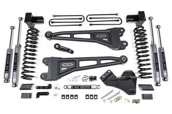 BDS 2023-2025 Fits Ford F250/F350 4WD 5" Radius Arm Suspension Lift Kit, 3" Rear, Block, Gas - NX2 Shocks - W/o Overload Springs 2243H