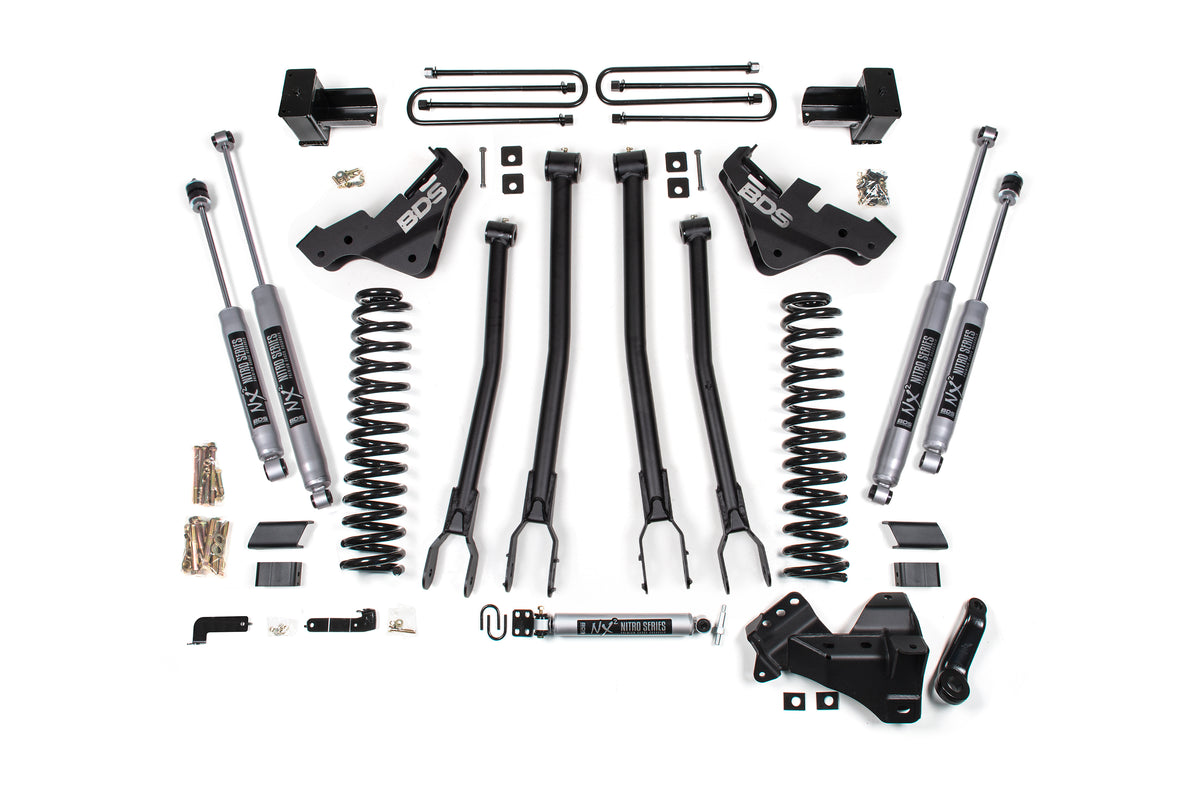 BDS 2023-2025 Fits Ford F350 Super Duty 4WD 5" 4-Link Suspension Lift Kit, 2" Rear, Block, Diesel, DRW - NX2 Shocks 2250H