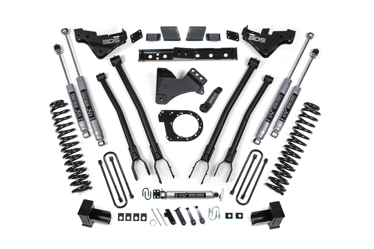 BDS 2023-2025 Fits Ford F350 Super Duty 4WD 7" 4-Link Suspension Lift Kit, 4" Rear, Block, Diesel, DRW - FOX 2.5 Pes Shocks 2254FPE