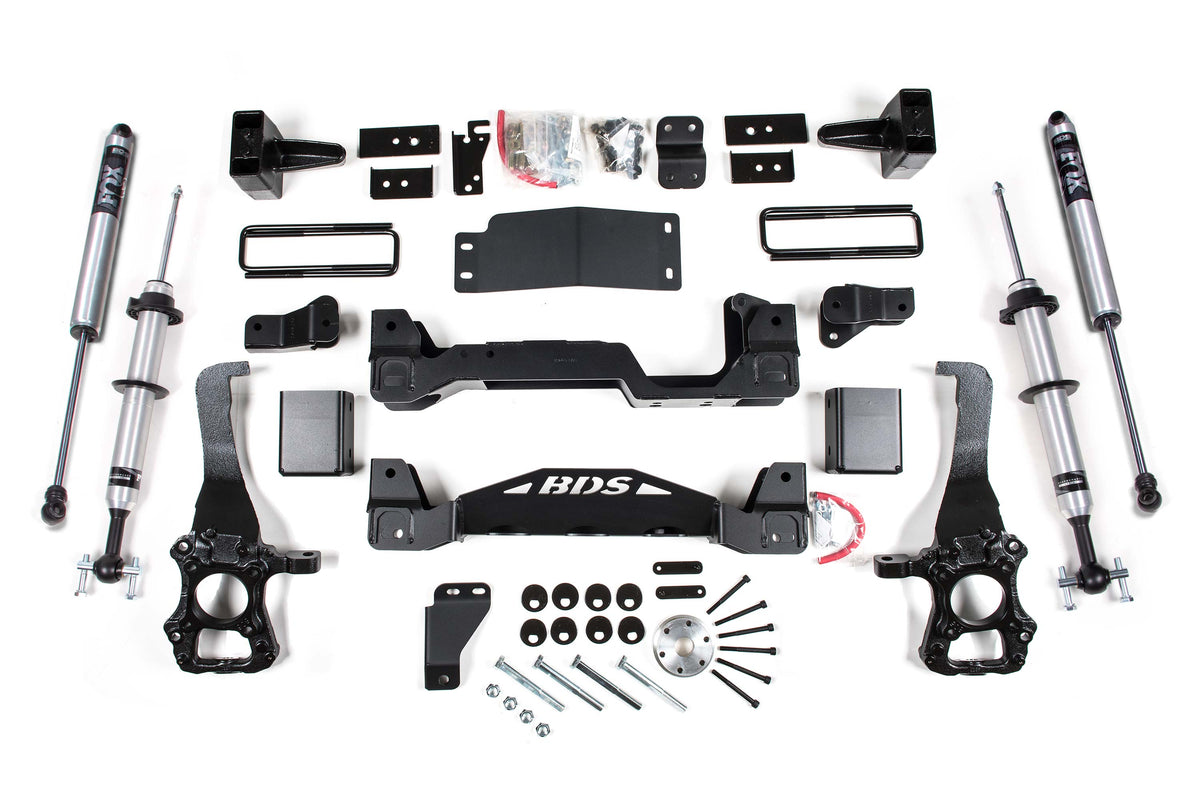 BDS 2014 Fits Ford F150 4WD 6" Suspension Lift Kit, 4" Rear Block FOX 2.0 Ifp Ps Snap Ring Front, FOX 2.0 Ifp Ps Rear 1503FSR