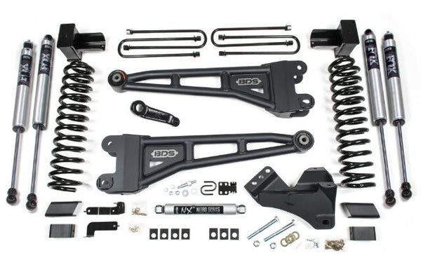 BDS 2023-2025 Fits Ford F250/F350 4WD 5" Radius Arm Suspension Lift Kit, 3" Rear, Block, Gas - FOX 2.0 Ifp Ps Shocks - W/o Overload Springs 2243FS