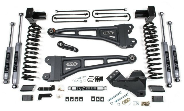 BDS 2023-2025 Fits Ford F250/F350 4WD 5" Radius Arm Suspension Lift Kit, 3" Rear, Block, Gas - NX2 Shocks - W/o Overload Springs 2243H