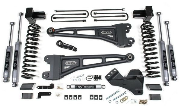 BDS 2023-2025 Ford F250/F350 4WD 5" Radius Arm Suspension Lift Kit, 3" Rear, Block, Gas - NX2 Shocks - W/o Overload Springs 2243H