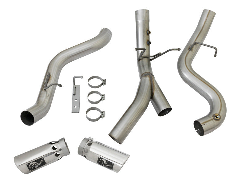 aFe ATLAS 4in DPF-Back Alum Steel Exhaust System w/Dual Exit Polished Tip 2017 GM Duramax 6.6L (td) 49-04086-P