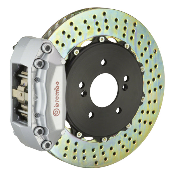 Brembo GT Front Big Brake Kit, 4-Piston Silver Calipers, 328x28mm Drilled 2-Piece Rotors, Fits 2003-2008 Hyundai Tiburon 1A1.6014A3