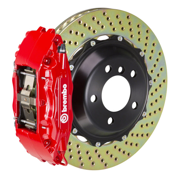 Brembo GT Front Big Brake Kit, 4-Piston Red Calipers, 332x32mm Drilled 2-Piece Rotors, Fits 1998-2002 Chevrolet Camaro and more 121.7005A2