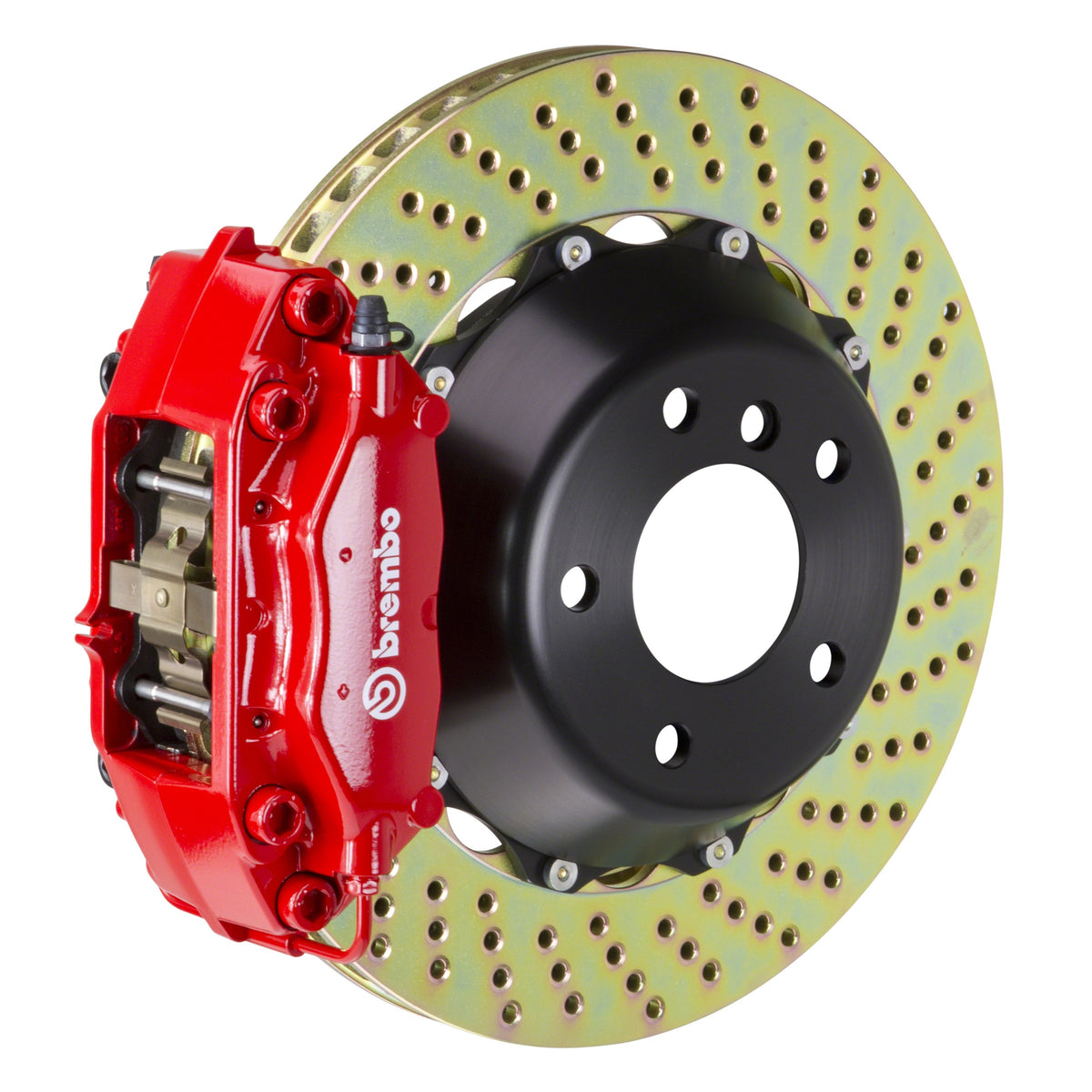 Brembo GT Rear Big Brake Kit, 4-Piston Red Calipers, 345x28mm Drilled 2-Piece Rotors, Fits 2005-2010 Mercedes-Benz SLK55 AMG, CLK63 AMG 2C1.8024A2