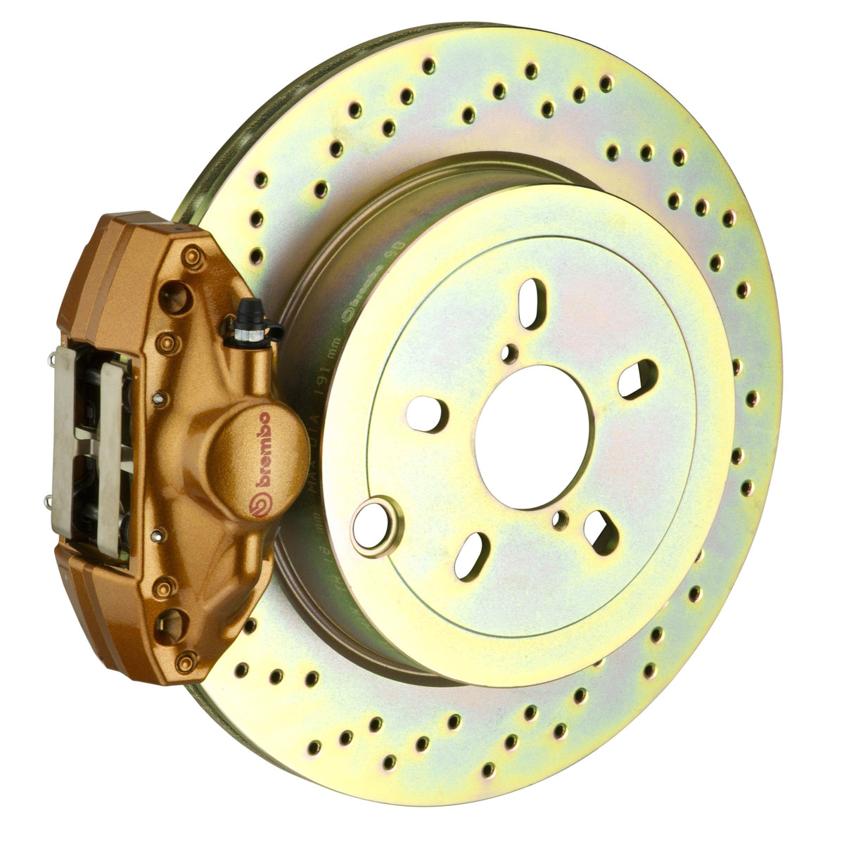 Brembo GT Rear Big Brake Kit, 2-Piston Gold Calipers, 316x20mm Drilled Rotors, Fits 2013-2024 Subaru BRZ, 2015-2021 Subaru WRX and more 2E4.5003A4