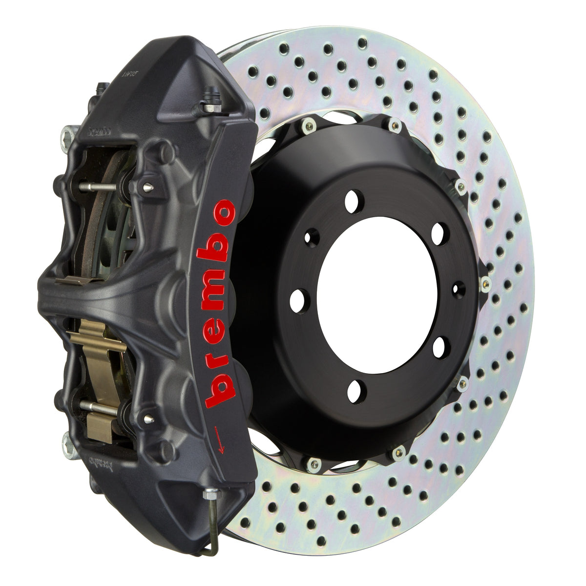 Brembo GT-S Front Big Brake Kit, 6-Piston Black Hard Anodized Calipers, 380x32mm Drilled 2-Piece Rotors, Fits 2008-2017 Audi S5, S4 1M1.9021AS