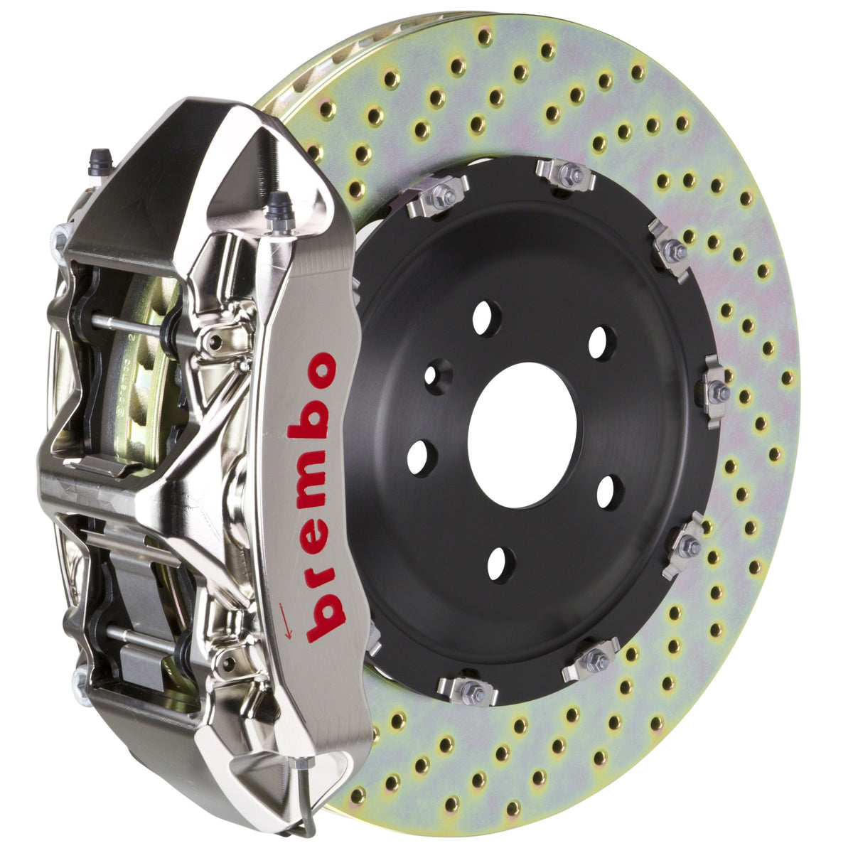 Brembo GT-R Front Big Brake Kit, 6-Piston Nickel Plated Calipers, 380x34mm Drilled 2-Piece Rotors, Fits 2009-2017 INFINITI FX50, QX70, FX35 1N1.9014AR