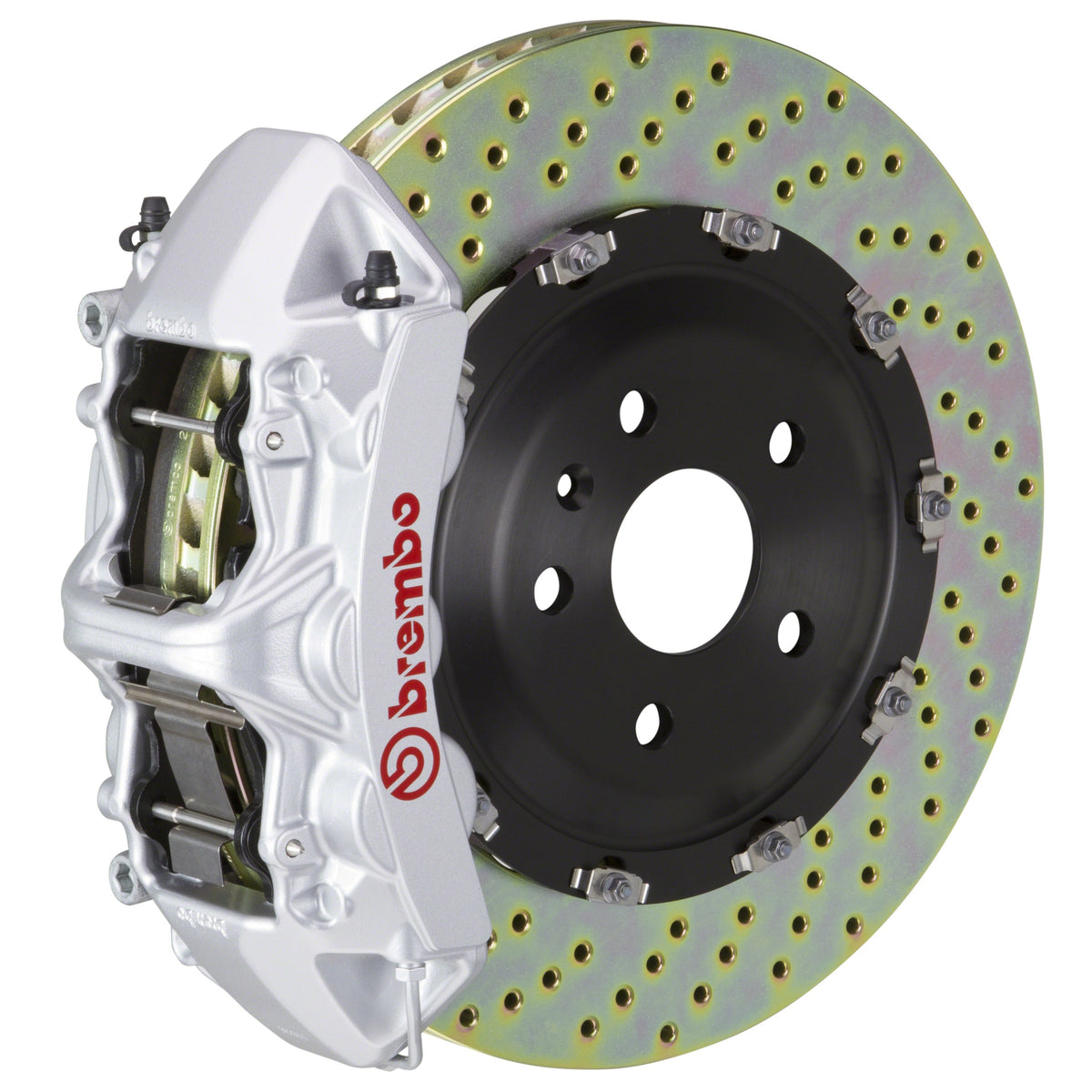 Brembo GT Front Big Brake Kit, 6-Piston Silver Calipers, 380x34mm Drilled 2-Piece Rotors, Fits 2005-2019 Maserati GranTurismo, Quattroporte 1N1.9016A3