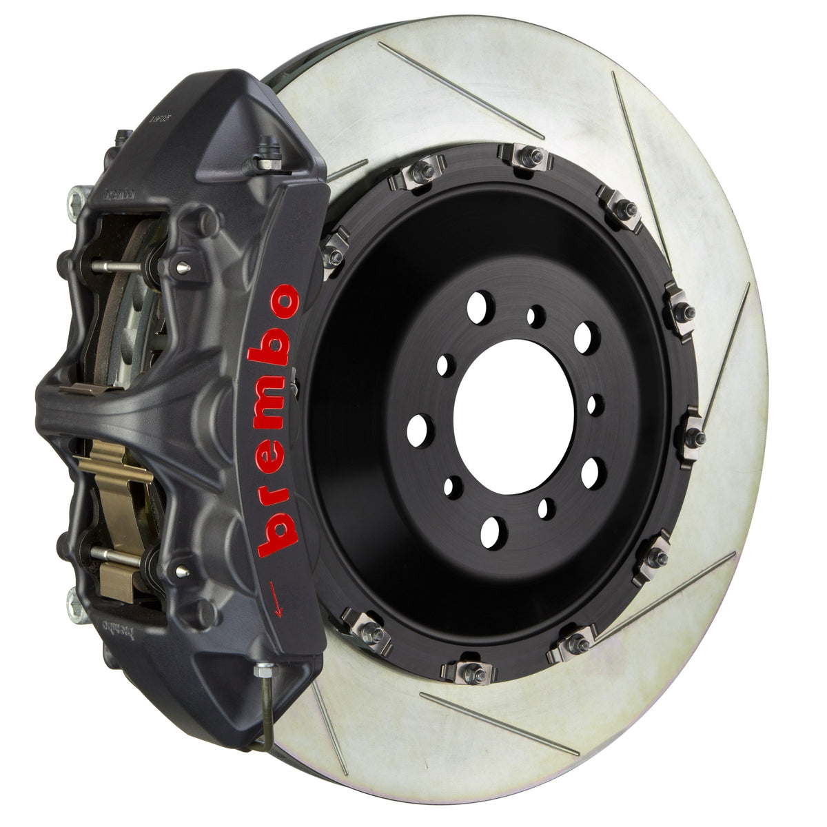 Brembo GT-S Front Big Brake Kit, 6-Piston Black Hard Anodized Calipers, 405x34mm Type-1 Slotted 2-Piece Rotors 1N2.9521AS