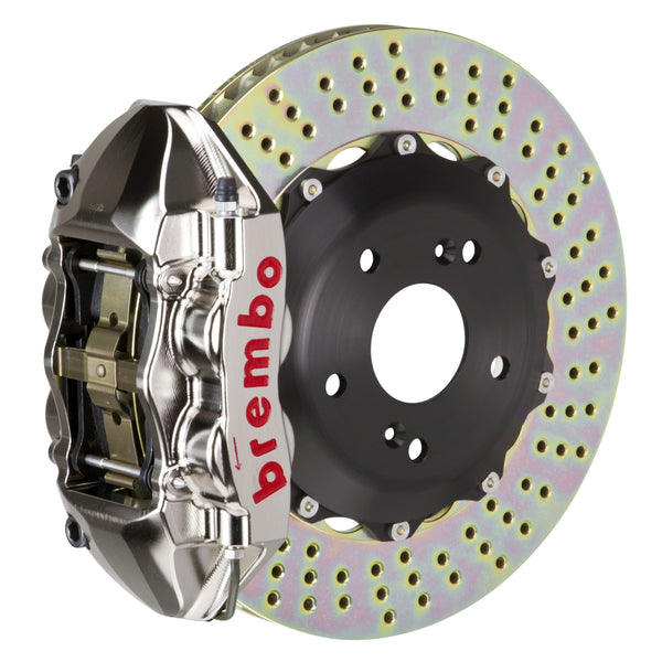 Brembo GT-R Rear Big Brake Kit, 4-Piston Nickel Plated Calipers, 328x28mm Drilled 2-Piece Rotors, Fits 2003-2006 Mitsubishi Lancer 2P1.6006AR