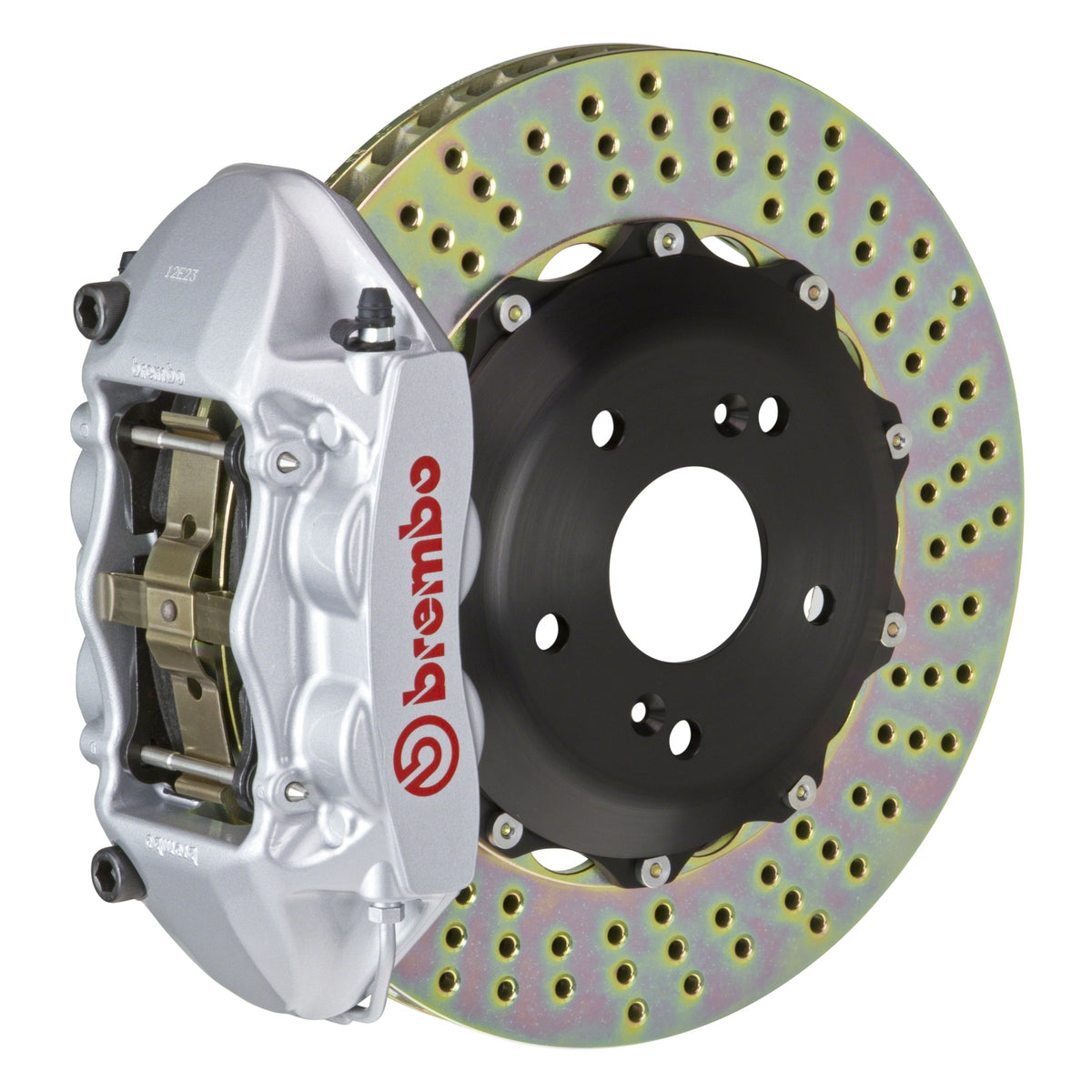 Brembo GT Rear Big Brake Kit, 4-Piston Silver Calipers, 328x28mm Drilled 2-Piece Rotors, Fits 2003-2006 Mitsubishi Lancer 2P1.6006A3