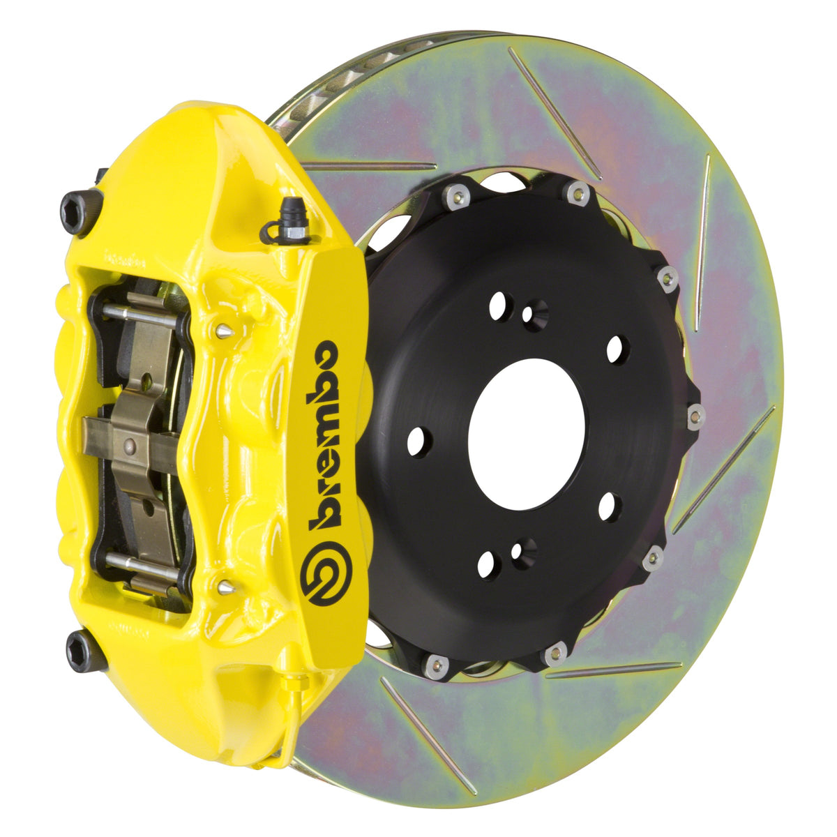 Brembo GT Rear Big Brake Kit, 4-Piston Yellow Calipers, 328x28mm Type-1 Slotted 2-Piece Rotors, Fits 2003-2006 Mitsubishi Lancer 2P2.6006A5