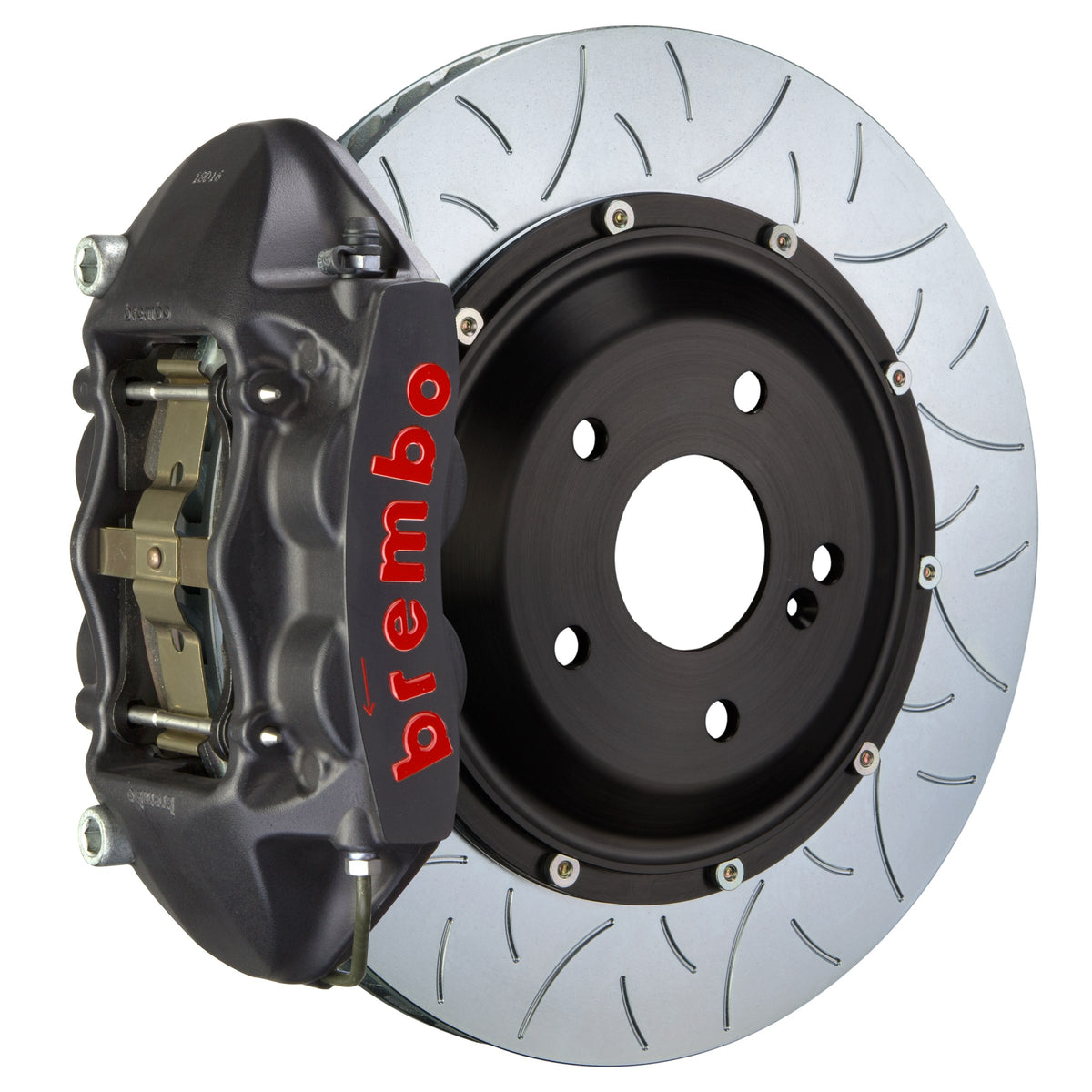 Brembo GT-S Rear Big Brake Kit, 4-Piston Black Hard Anodized Calipers, 345x28mm Type-3 Slotted 2-Piece Rotors 2P3.8067AS