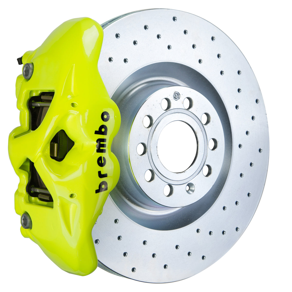 Brembo GT Front Big Brake Kit, 4-Piston Fluorescent Yellow Calipers, 345x30mm Drilled Rotors, Fits 2015-2021 Volkswagen Golf and more 1S4.8003A7