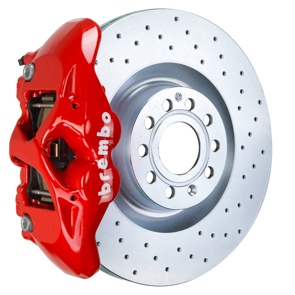 Brembo GT Front Big Brake Kit, 4-Piston Red Calipers, 345x30mm Drilled Rotors, Fits 2009-2017 Volkswagen CC and more 1S4.8002A2
