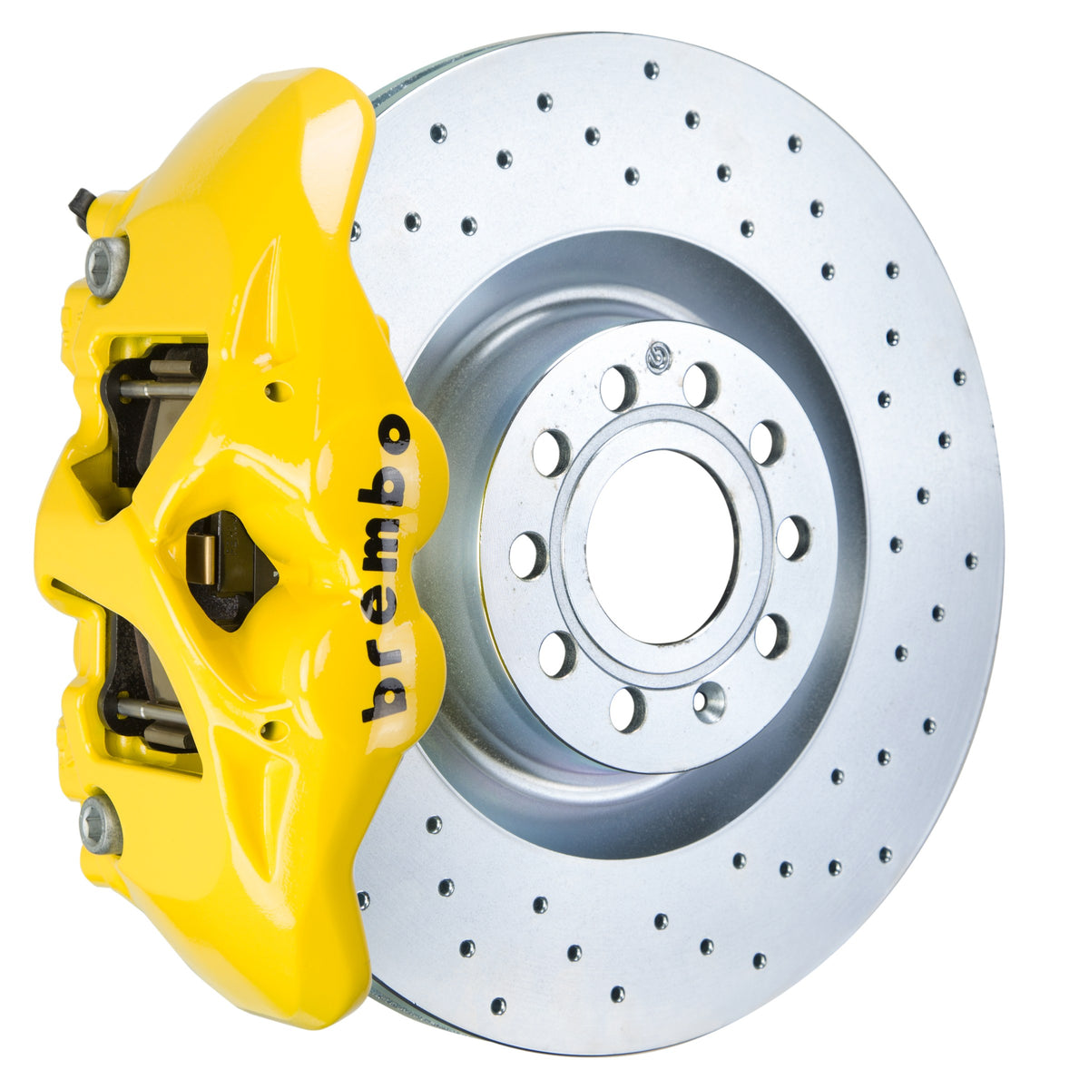 Brembo GT Front Big Brake Kit, 4-Piston Yellow Calipers, 345x30mm Drilled Rotors, Fits 2015-2021 Volkswagen Golf and more 1S4.8003A5