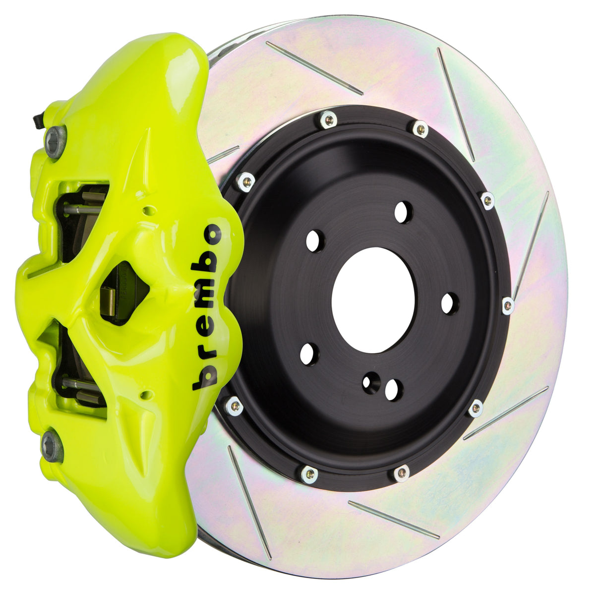 Brembo GT Front Big Brake Kit, 4-Piston Fluorescent Yellow Calipers, 345x28mm Type-1 Slotted 2-Piece Rotors, Fits 2017-2020 Honda Civic 1S2.8005A7