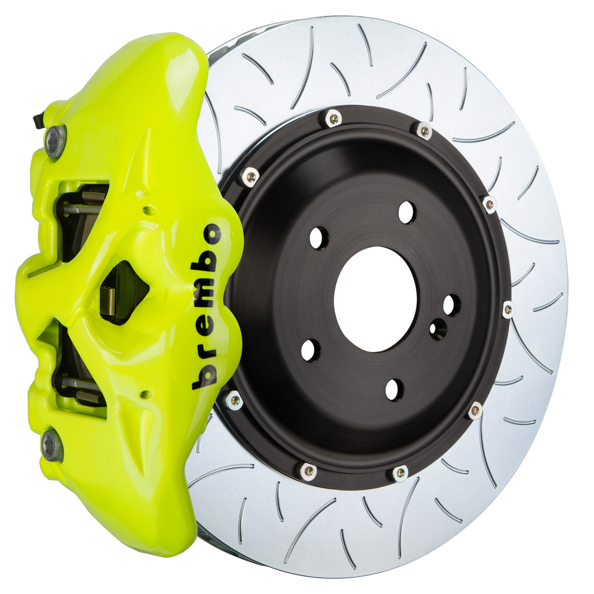 Brembo GT Front Big Brake Kit, 4-Piston Fluorescent Yellow Calipers, 345x28mm Type-3 Slotted 2-Piece Rotors, Fits 2017-2020 Honda Civic 1S3.8005A7