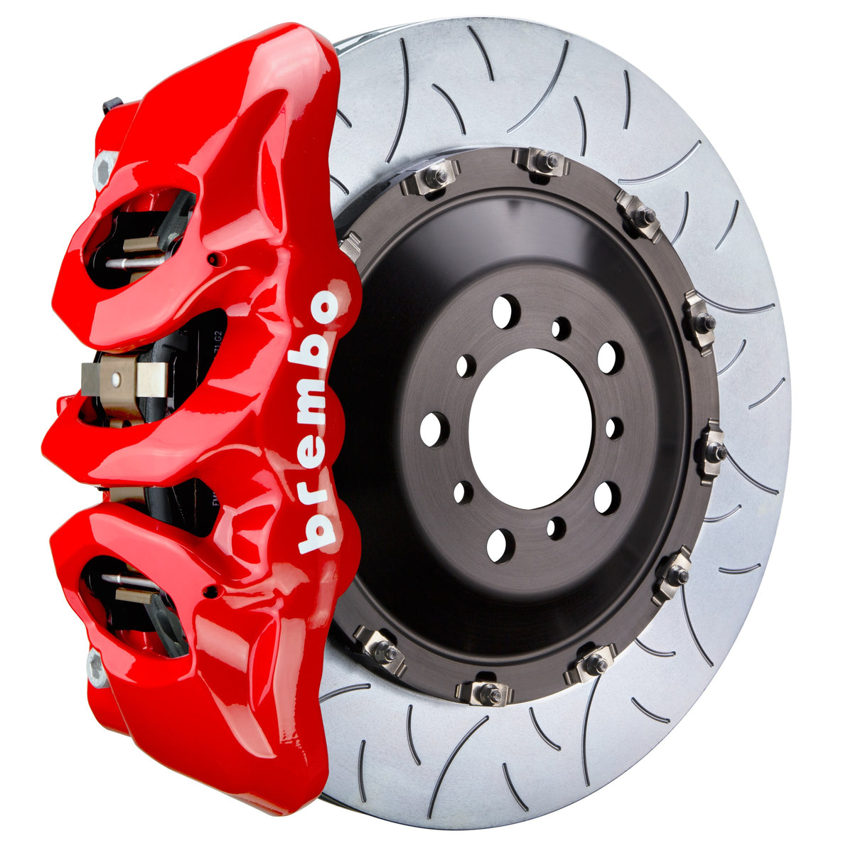 Brembo GT Front Big Brake Kit, 6-Piston Red Calipers, 405x34mm Type-3 Slotted 2-Piece Rotors, Fits 2015-2023 Ford Mustang 1T3.9504A2