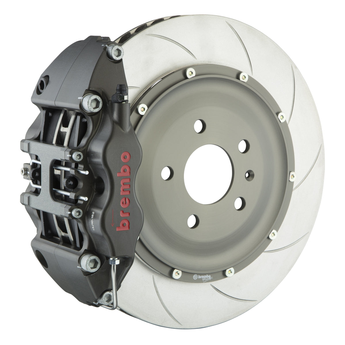 Brembo Pista Race Front Big Brake Kit, 4-Piston Clear Hard Anodized Calipers, 355x35mm Type-5 Slotted 2-Piece Rotors 3KC.8044AZ