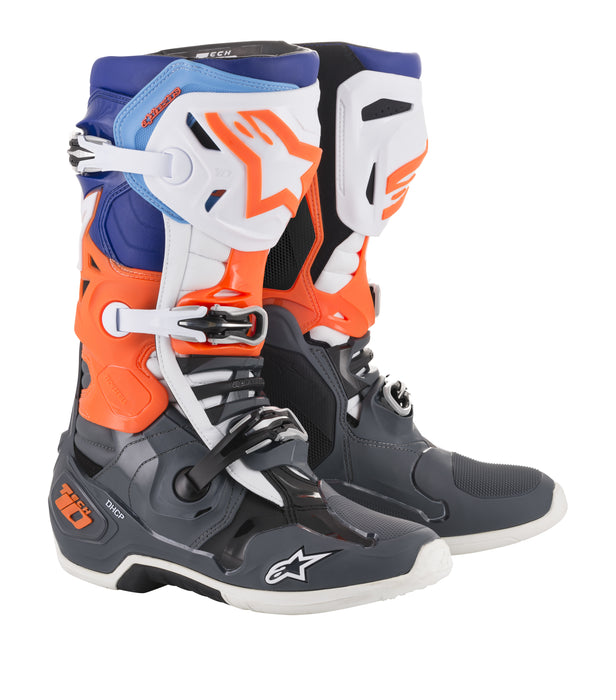 Alpinestars Tech 10 Boots Grey/Orange/Blue Size 10 2010019-9047-10