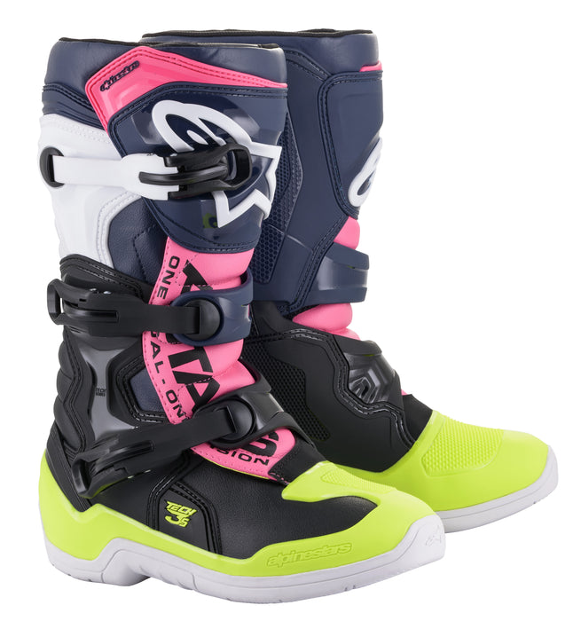 Alpinestars 2014018-1176-2 Unisex-Adult Tech 3S Youth Boots Black/Dark Blue/Pink Fluo Sz 02 (Multi, one_size)