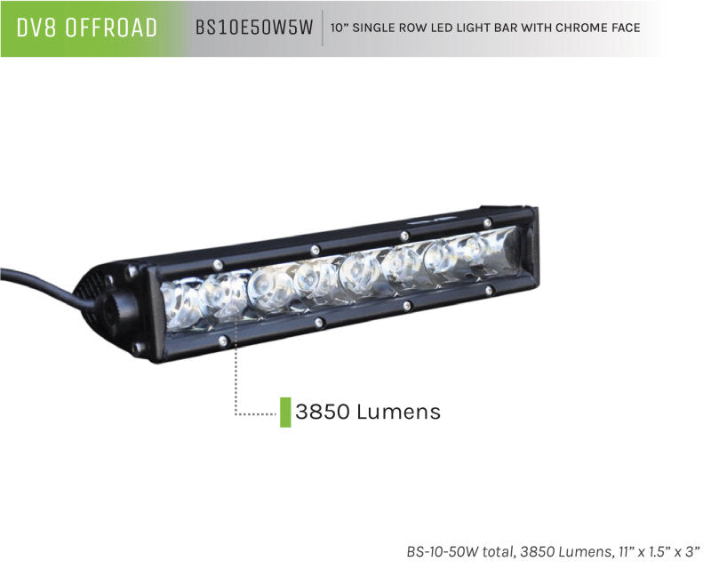 DV8 Offroad SL 8 Slim 10in Light Bar Slim 50W Spot 5W CREE LED Black BS10E50W5W